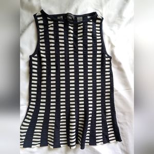 Navy Blue & White grid pattern Ann Taylor blouse